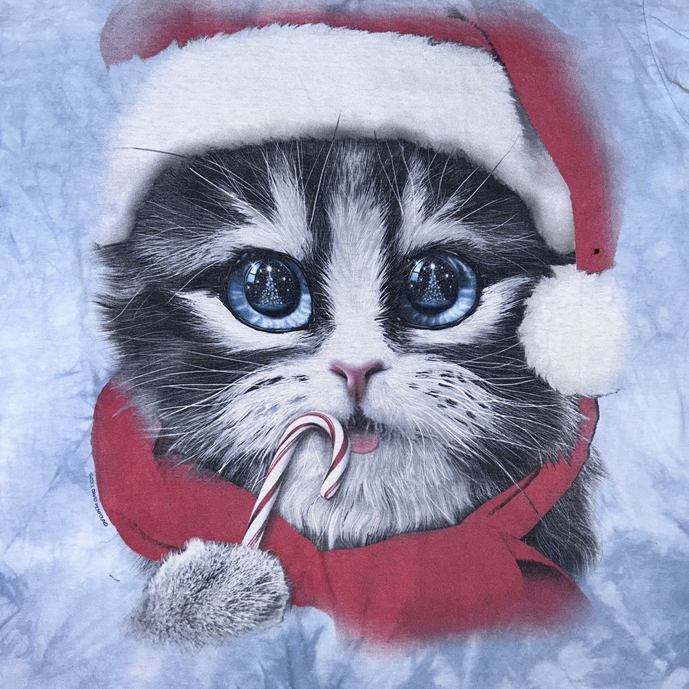 Blue Tie Dye 2013 David Penfound Christmas Cat T-Shirt Size 2XL Unisex